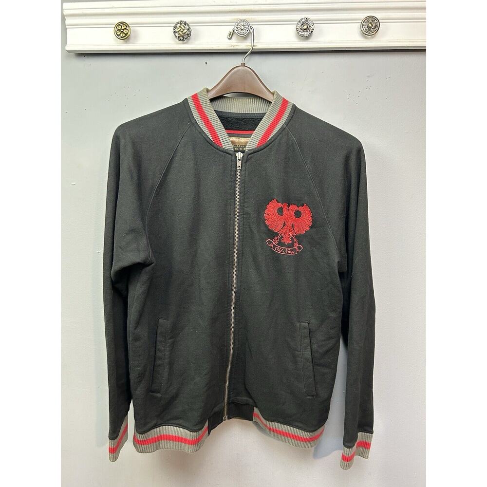 Old Navy Jacket Full Zip Mens Large Black Red Surplus Varsity Letterman Cotton